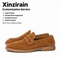 Chaussures habillées décontractées pour hommes Xinzirain, en daim marron cognac, bout rond, talon bas, à enfiler, style mocassins
