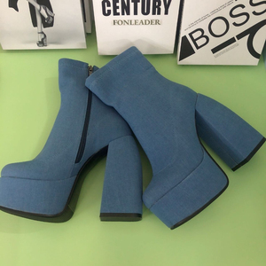 New Fashion Luxury Designs Chunky Heels Zipper Denim Blue Platform <b>Boots</b> for Women and Ladies 2025 - Product Image 2