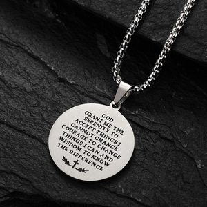 Collier en acier inoxydable avec pendentif mains en prière « Un jour à la fois », bijoux hip-hop unisexe, cadeau, chaîne à breloque ronde - Product Image 4