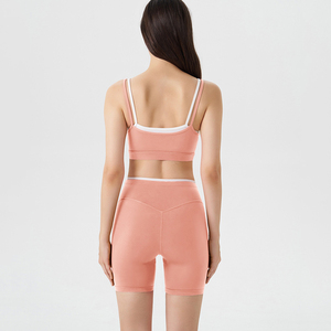 Conjunto de <span class=keywords><strong>Sujetador</strong></span> <span class=keywords><strong>deportivo</strong></span> de alto impacto y pantalones cortos de yoga Tamaño XS Transpirable Ligero Bloque de color Ropa deportiva Patrón sólido que absorbe la humedad - Product Image 2