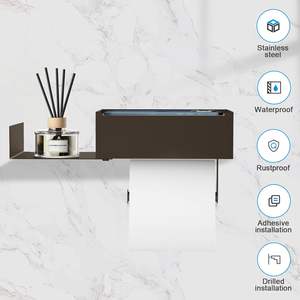 Portarotolo di Carta Igienica Autoadesivo in Acciaio Inox <span class=keywords><strong>con</strong></span> Dispenser per <span class=keywords><strong>Salviette</strong></span> Biodegradabili e Vano Portaoggetti - Product Image 2