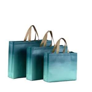 Venta al por mayor personalizado reutilizable gradiente de polipropileno PP laminado impermeable no tejido bolsa de compras con la impresión del logotipo