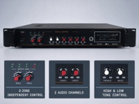 Amplificateur de puissance pour sonorisation en rack, 60W à 180W, avec volume indépendant à deux zones, USB, Bluetooth, carte SD, radio FM