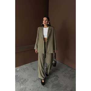 Ensemble veste et pantalon rayés kaki pour femmes, ensembles de costumes en gros - Product Image 6