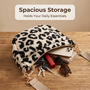 New Design Fuzzy Lamb Fleece Leopard Print Crescent Crossbody Bag Large Capacity Soft Fanny Pack with <b>Adjustable</b> <b>Strap</b> - Product Image 6