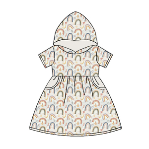 Vestido con Capucha de Seda Láctea Estampado para Niñas, Vestido Infantil de Manga Corta con Bolsillos, Estampado Personalizado en Toda la Superficie, Vestidos para Niñas Pequeñas - Product Image 1