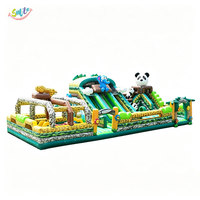 Parcours d'obstacles gonflable de qualité commerciale sur le thème de la jungle, toboggan double voie, château gonflable Panda Girafe pour location événementielle
