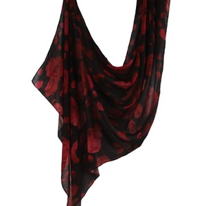 Pañuelo largo de lujo con estampado de rosas rojas, de poliéster, algodón y viscosa, para mujer, hiyab islámico de 180*80 cm. - Product Image 4