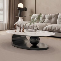 Table basse ovale durable en vente chaude, surface à motifs de qualité supérieure, base incurvée élégante, mobilier moderne pour salon