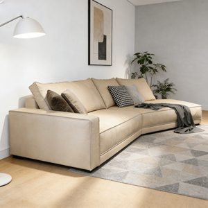 Sofá Modular Irregular de Cuero Genuino de Primera Calidad: Sofá de Cuero Vacuno de Lujo para Sala de Estar, Estilo Moderno <span class=keywords><strong>y</strong></span> Minimalista en Color Beige - Product Image 4