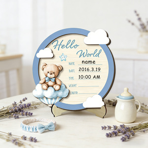 Placa de madera lisa para marcar hitos del bebé, con diseño de Hello World, para niño o niña, con combinación de colores, para registro de nacimiento, accesorio para fotos de mesa, regalo para baby shower - Product Image 1