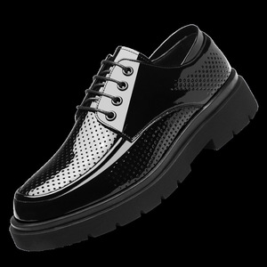 Zapatos Oxford de charol para hombre, con punta redonda, transpirables, con cordones, para oficina, para todas las estaciones, suela de goma, color negro sólido - Product Image 5