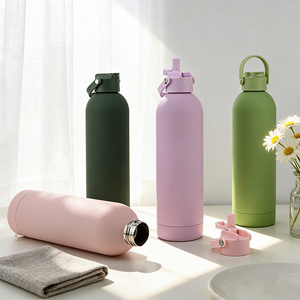 Gobelet isotherme en acier inoxydable de 25 oz, personnalisé pour le bureau et les voyages, sans BPA, finition caoutchoutée mate, avec poignée, couvercle anti-poussière anti-fuite et paille - Product Image 1