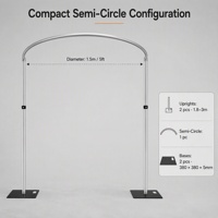 Support de toile de fond semi-circulaire de 1,5 m (5 pi) avec 2 poteaux réglables, cadre compact pour décoration de mariage et événements, bases 380x380x5mm, OEM ODM