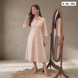 Vestido Camisero Informal de Algodón al por Mayor, Estampado Floral Jaipuri, Kurti Largo para Mujer, Túnica Indo-Occidental, Vestido Midi Línea A, Tallas Grandes - Product Image 1