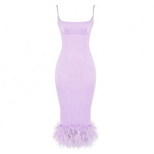Nuovo Abito Estivo 2026 <span class=keywords><strong>da</strong></span> Donna Elegante con Orlo in Piume, Vestito <span class=keywords><strong>da</strong></span> Sera Midi Sexy con Fascia, Ideale per Feste - Product Image 1