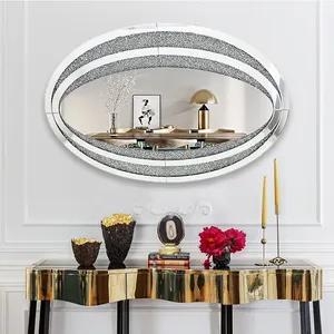 جولة الكريستال الماس مرآة حائط سحق الماس ديكور الزجاج مرآة مرآة الزخرفية لغرفة النوم غرفة المعيشة المدخل الحمام