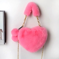 Nouveau sac en peluche cœur style coréen automne/hiver 2026, sac bandoulière à chaîne pour femme, oreilles de lapin mignonnes, forme cœur polyvalente