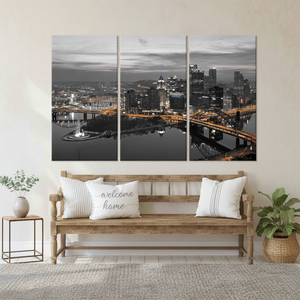 Impresión en lienzo de vista nocturna de Pittsburgh - 3 paneles enrollados tipo galería, 3P-Gallery Wrapped - Product Image 3