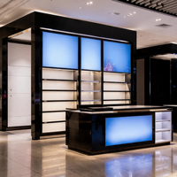 Solution Complète de Présentoirs pour Comptoirs de Marques de Beauté ShuLing Noir Brillant avec Étagères LED Multi-Lumières et Îlot d'Exposition Écologique – Garantie 3 Ans