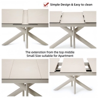 Table à manger extensible en céramique beige brillante de 11 mm, design simple, plateau ovale, gain de place, mobilier de salle à manger pour appartement