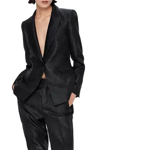 High Quality Women Black Jacquard Blazer