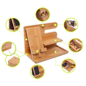 IStapromo Gifts Bamboo Wooden <b>Phone</b> <b>Docking</b> Charging <b>Station</b> Organizer Holder for Key Watch Ear <b>Phone</b> Glasses Stand Storage - Product Image 5
