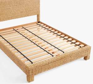 Muebles de Dormitorio de Estilo Clásico, Mezcla de Materiales Tejidos de Ratán y Madera, Cama con Base de Plataforma - Product Image 5