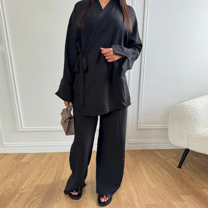 Sharut Bán Buôn Tùy Chỉnh Hồi Giáo Quần Áo khiêm tốn Dubai Abaya Jazz Crepe Phụ Nữ Hồi Giáo Giản Dị Áo Sơ Mi Áo Và Quần Hai Pcs Thiết Lập - Product Image 3