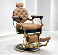 Fauteuil de barbier capitonné antique, fauteuil de barbier à inclinaison complète avec levage hydraulique pour la décoration de salon de coiffure de luxe