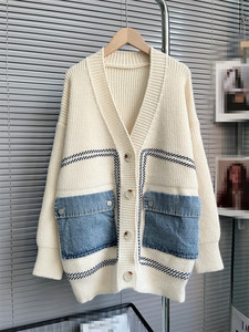 Cardigan da <span class=keywords><strong>Donna</strong></span> <span class=keywords><strong>in</strong></span> Maglia con Bottoni, Stile Color Block, Top <span class=keywords><strong>in</strong></span> Denim Patchwork con Tasche, per Autunno Inverno, <span class=keywords><strong>in</strong></span> Cotone, Lana e <span class=keywords><strong>Cashmere</strong></span> - Product Image 3