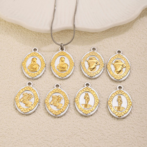 Pendentif ovale vintage en acier inoxydable de style européen et américain, plaqué <span class=keywords><strong>or</strong></span> 18 carats, pour colliers, bracelets, boucles <span class=keywords><strong>d</strong></span>'oreilles et autres accessoires DIY - Product Image 2