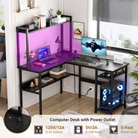Escritorio de Computadora en Forma de L Convertible con Luz LED, Construcción de MDF y Metal, para Oficina en Casa, Juegos, Estantes de Almacenamiento Portátiles, Fácil de Transportar