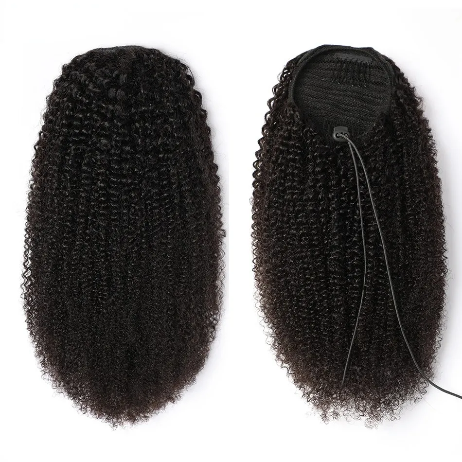 Brazilian Afro Kinky Curly Drawstring Ponytail Human Hair Extensions 4B 4C Remy 10-30 inch Long Clip In Ponytail Extension