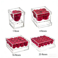 Coffret de bijoux en acrylique carré fait main personnalisé avec rose éternelle - Cadeaux élégants pour la Saint-Valentin, le Nouvel An
