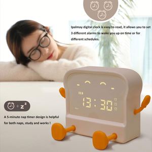 Modern Electronic <b>Digital</b> Cartoon Toast Bread Fun Alarm <b>Clock</b> Timer Mobile Phone Holder Color-Changing Night Light USB Charging - Product Image 5