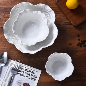 Juego de Vajilla Minimalista de Porcelana con Relieve Floral, Tazones Grandes Blancos de Cerámica para Fideos, Frutas, Ensaladas, Sopas, Postres, Platos Hondos para la Cena - Product Image 4