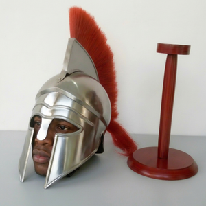 Casco Espartano de Acero Inoxidable Pulido a Mano, Estilo Vintage, Plateado |   Decoración Navideña Personalizable para el Hogar con Diseño de Guerrero Masculino - Product Image 1