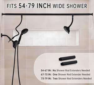 Mattschwarzes Doppel dusch kopfs ystem Hochdruck verstellbares multimodales Tandem für Paare 71 Zoll extra langer Schlauch 3-fach - Product Image 4
