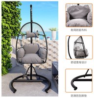 Fauteuil suspendu contemporain confortable en rotin tressé pour intérieur/extérieur, avec coussin, structure en acier, pliable, double siège, pour villa et parc