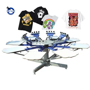 Fabrieksprijs Handleiding 8 Kleur Serigraphie Printer Cilinder T-Shirt Roterende Zeefdruk Machine