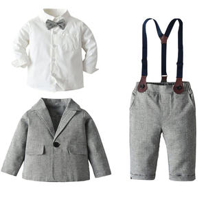 Top Qualité Solide Gris Chemise Manteau Pantalon Bébé Garçon Gentleman Ensemble pour 1 2 3 4 5 6 Ans KBLS-035 - Product Image 5