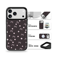 Coque de téléphone AG Feeling Black Edge avec motif floral nœud papillon doré pour iPhone 17, 17 Pro Max, 16 Pro, 15 – Coque magnétique