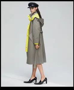 Casaco de algodão sarja corta-vento para moças, casaco longo com mangas compridas e moda de sarja e à prova de vento para primavera