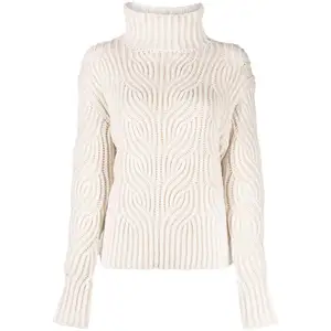 OUTENG-suéter de lana merina para mujer, jersey de cuello alto acanalado, cuello de tortuga
