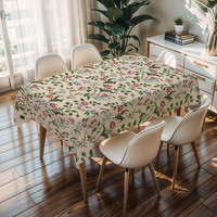 Nappe carrée en PVC imperméable et anti-taches RNPT, motif floral artistique vert tissé, facile à nettoyer, pour patio, intérieur et banquets