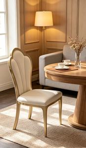 Chaise élégante et luxueuse en bois massif pour salon moderne, dossier en forme de coquille, rembourrage en coton, cadre doré, chaise durable/confortable - Product Image 6