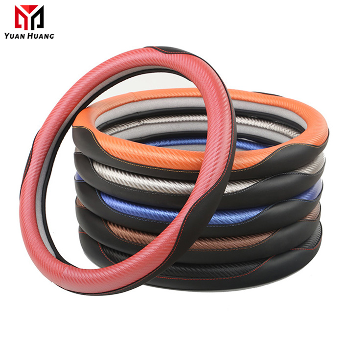 Универсальный спортивный чехол на руль из искусственной кожи и углеволокна, дышащие автомобильные противоскользящие чехлы на руль, Стайлинг автомобиля