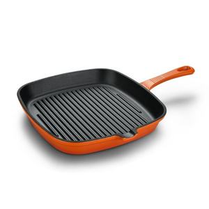 Poêle à frire en <span class=keywords><strong>fonte</strong></span> <span class=keywords><strong>émaillée</strong></span> en gros d'usine, poêle grill antiadhésive <span class=keywords><strong>rayée</strong></span>, compatible gaz et induction pour barbecue familial en extérieur - Product Image 4