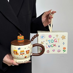 Mug en céramique au design créatif de dessin animé, avec couvercle et cuillère, personnalisé pour les étudiants, retour à l'école, usage au bureau - Product Image 5